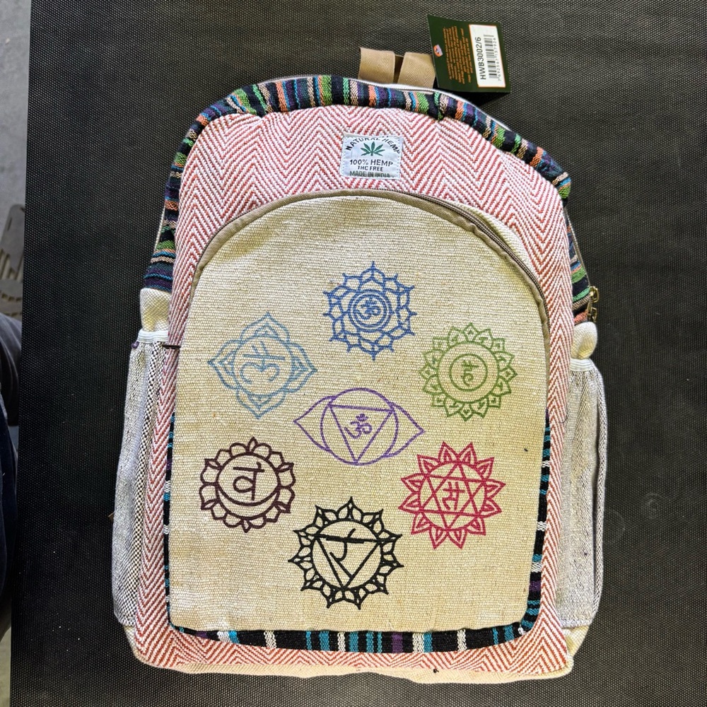 Colorful Hemp Backpack with Chakra Symbols